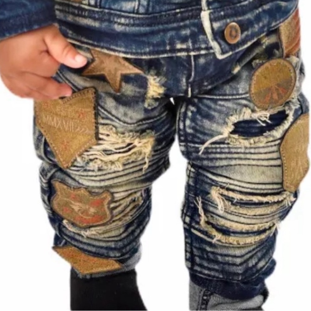 Kids' Distressed Patchwork Jeans